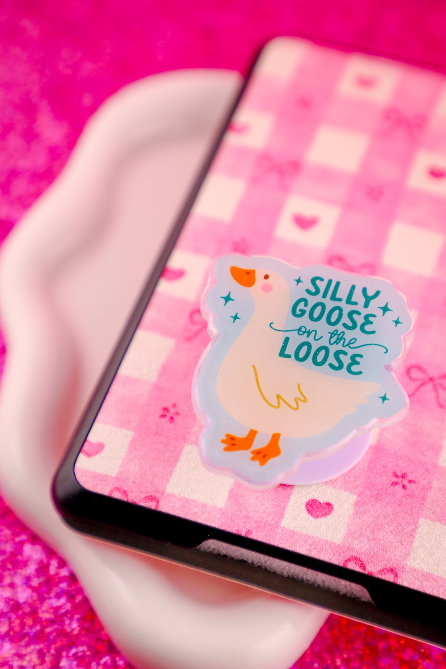 Silly Goose On The Loose Glitter Phone Grip