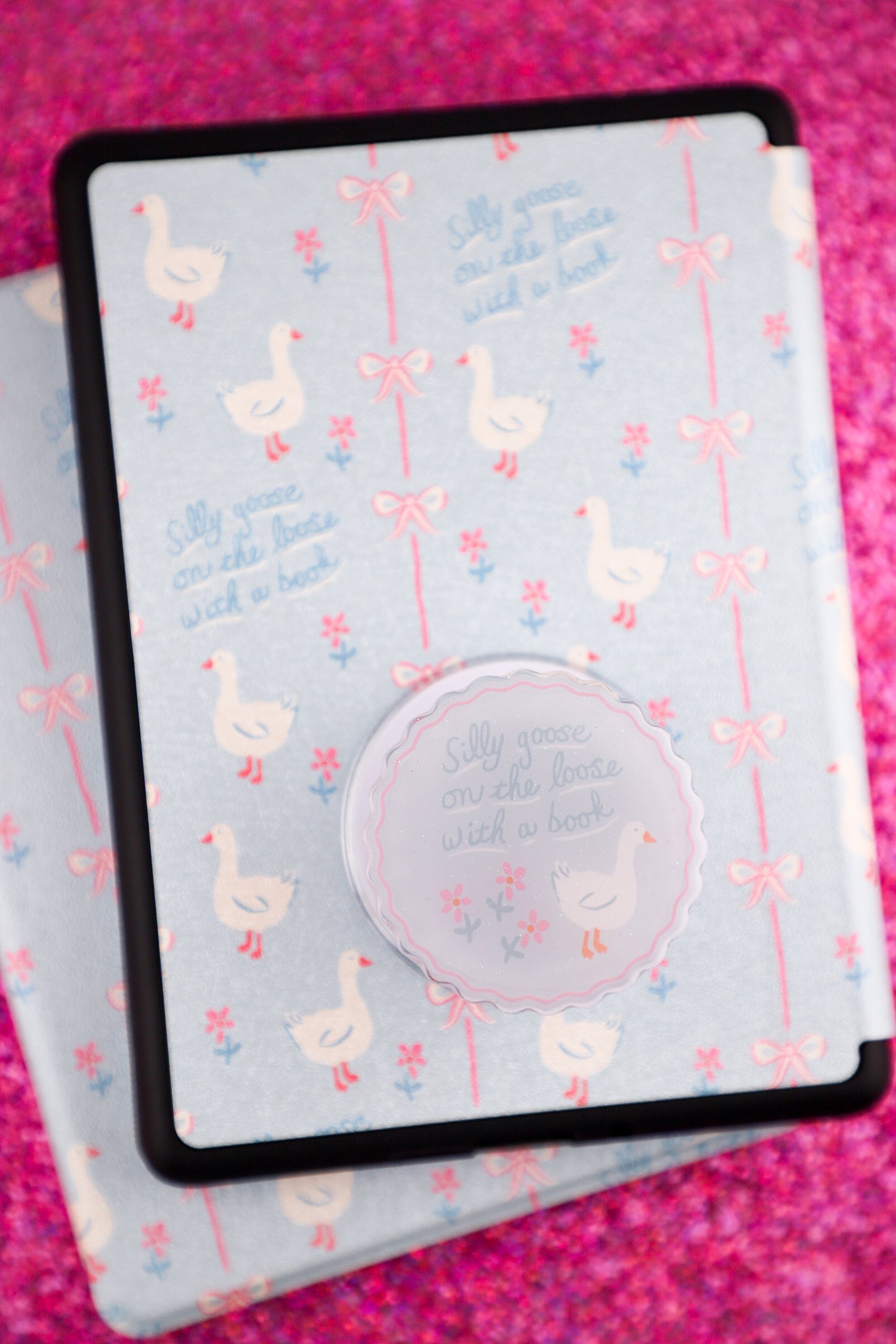 Silly Goose On The Loose With A Book Glitter Phone Grip