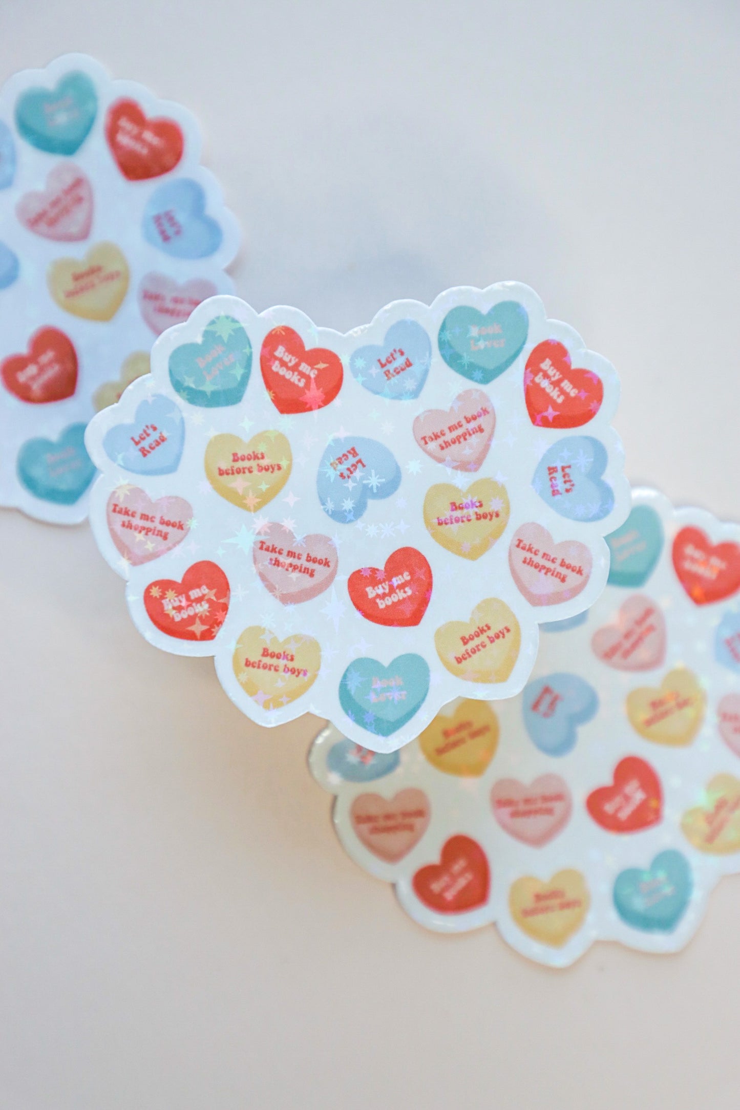 Bookish Conversation Hearts Holographic Sticker