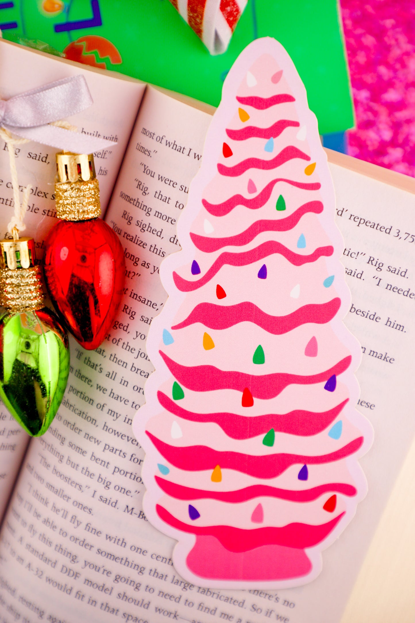 Pink Vintage Christmas Tree Bookmark