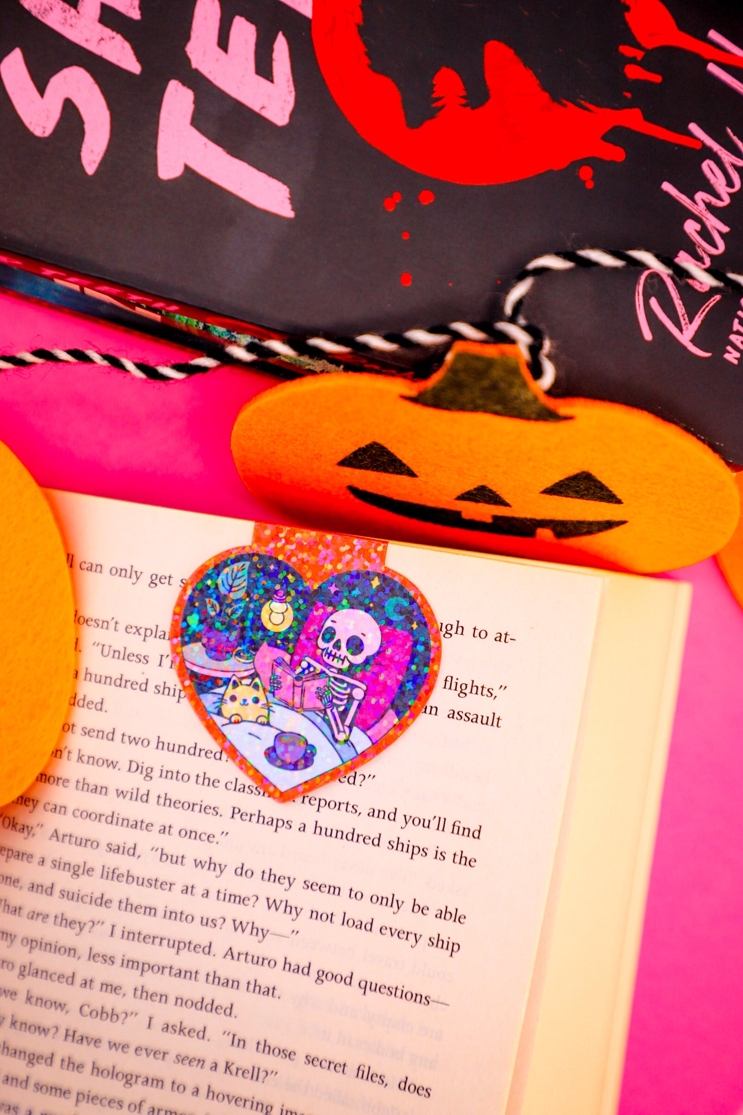 Cozy Skeleton Glitter Magnetic Bookmark