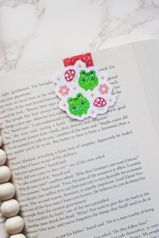 Mushrooms and Frogs Glitter Magnetic Bookmark