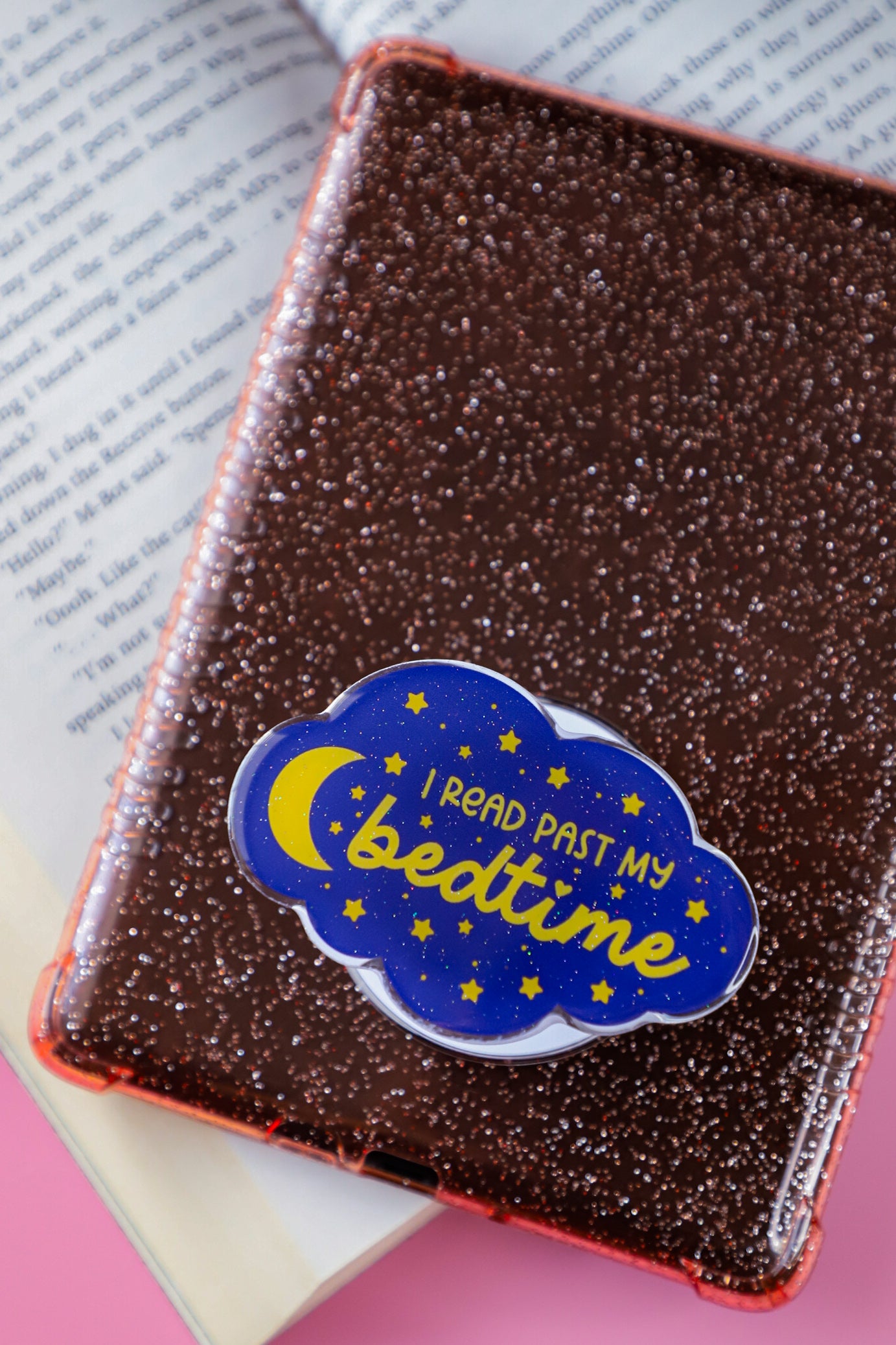 I Read Past My Bedtime Glitter Phone Grip