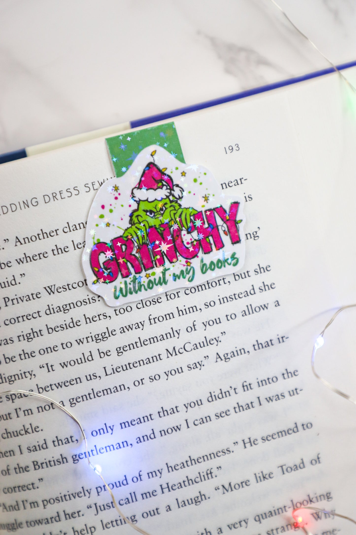 Grinchy Without My Books Glitter Magnetic Bookmark