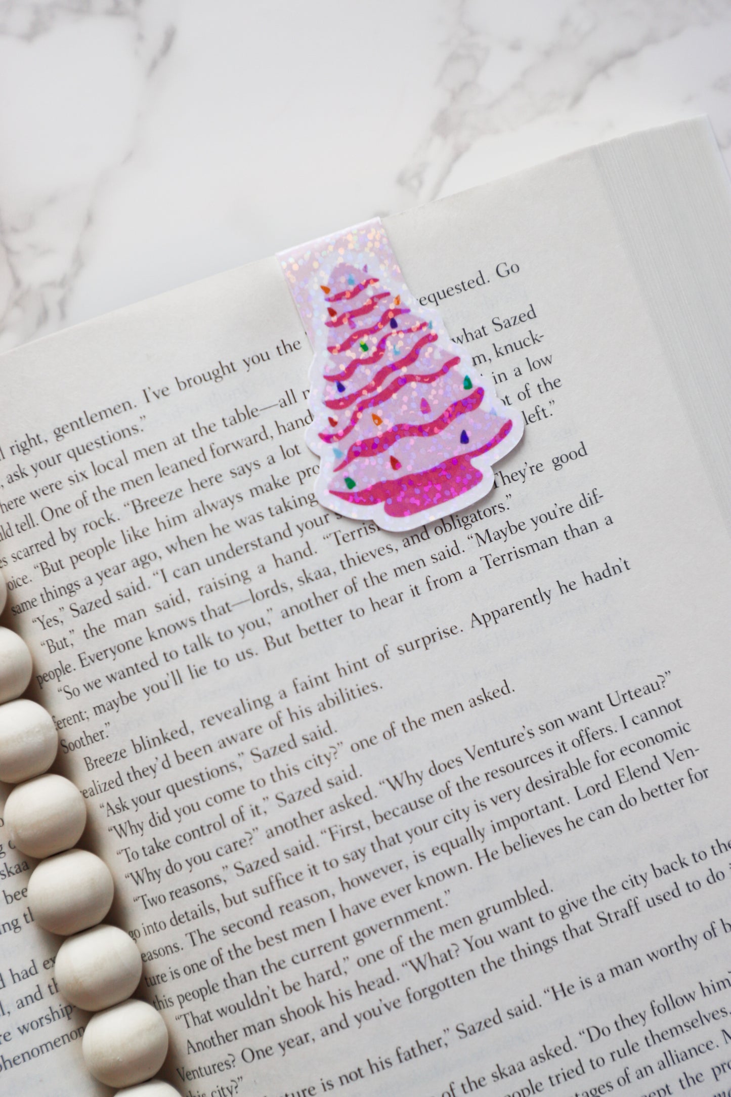 Pink Christmas Tree Glitter Magnetic Bookmark