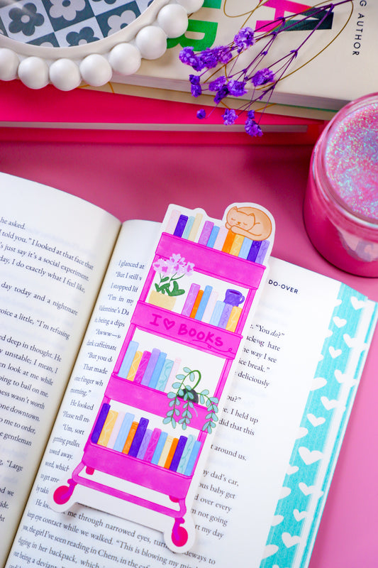 Pink Book Cart Bookmark