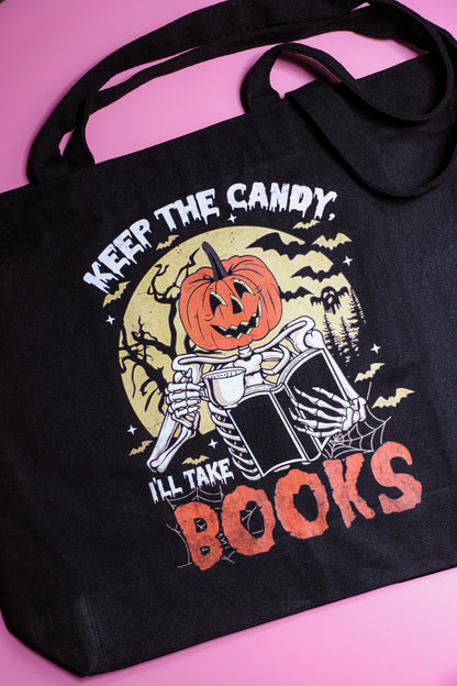 Keep The Candy I'll Take Books Canvas Tote Bag