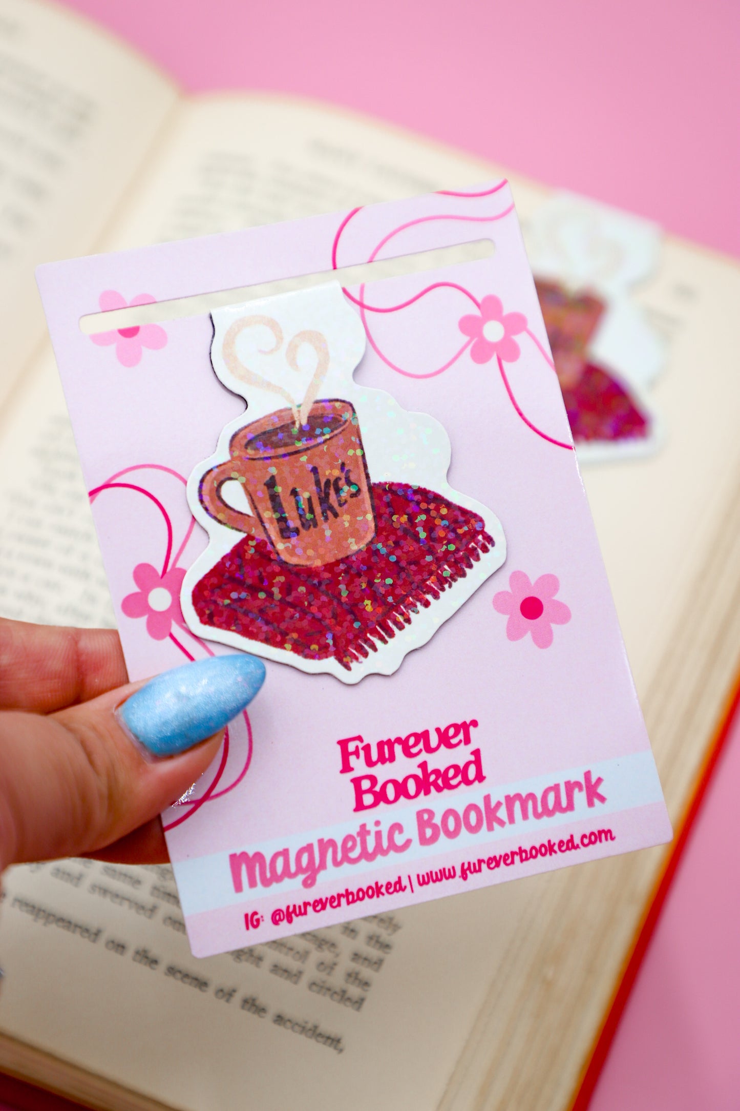 Small Town Coffee to Go Glitter Magnetic Bookmark