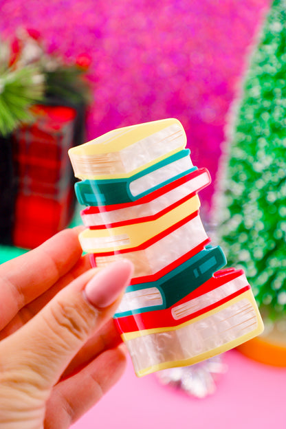 Large Christmas Book Stack Hair Claw