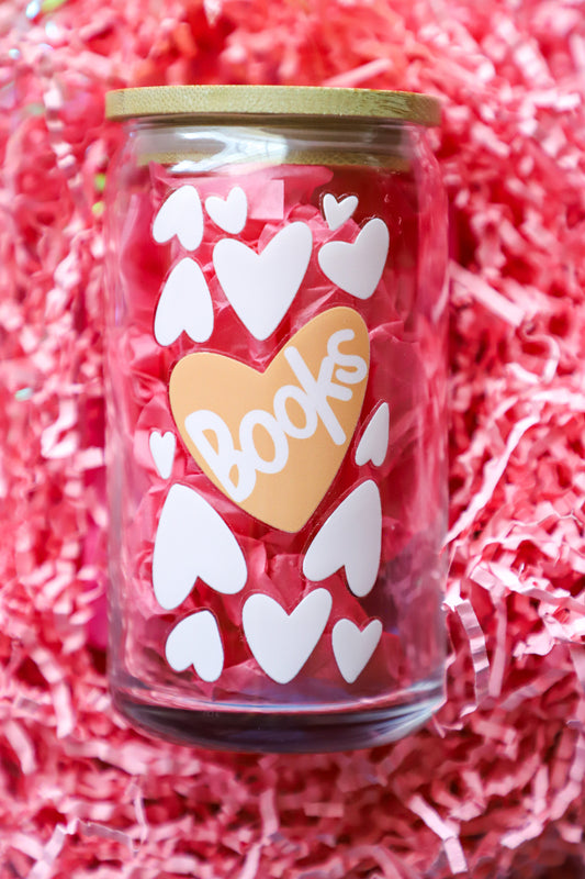 Heart Books Glass Can Cup