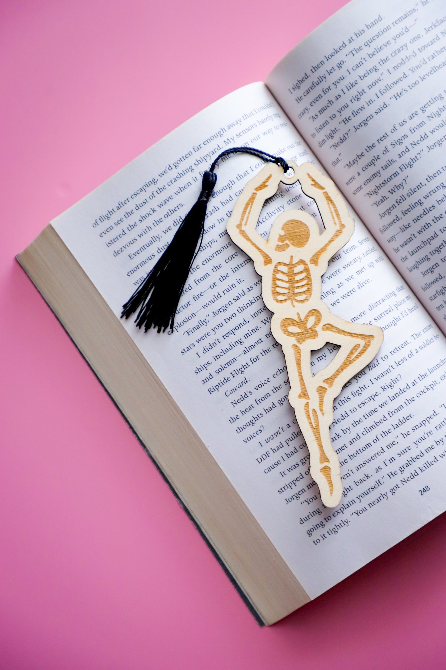 Dancing Skeleton Wooden Bookmark