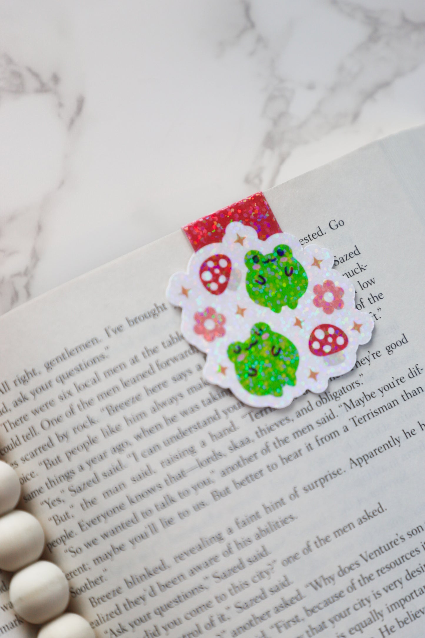Mushrooms and Frogs Glitter Magnetic Bookmark