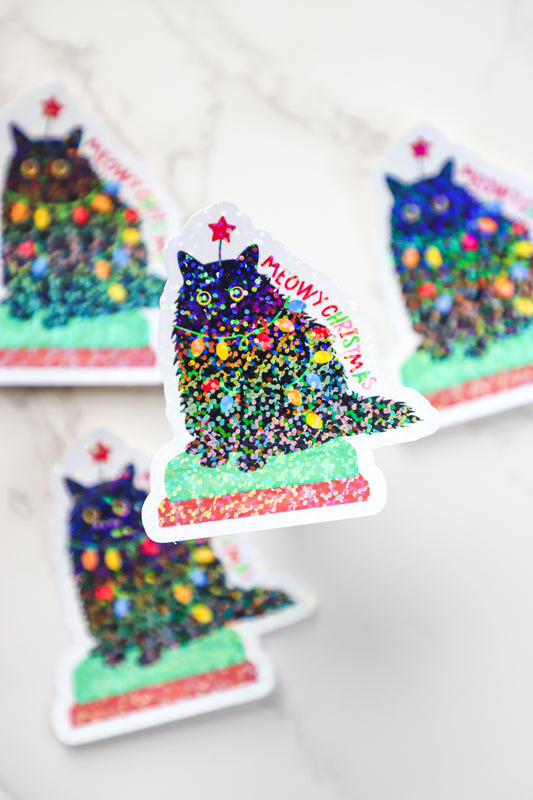 Meowy Christmas Glitter Sticker