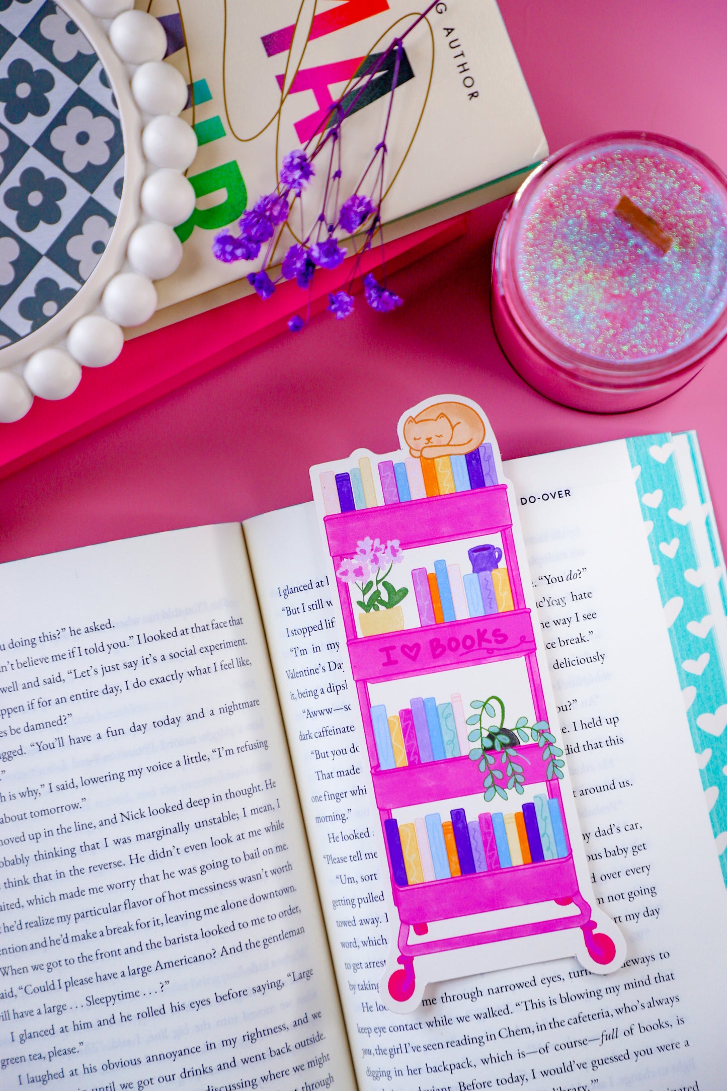 Pink Book Cart Bookmark