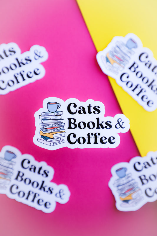 Cats, Books, & Coffee Sticker