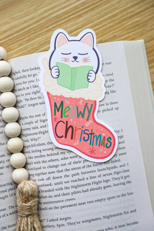 Meowy Christmas Shaped Bookmark