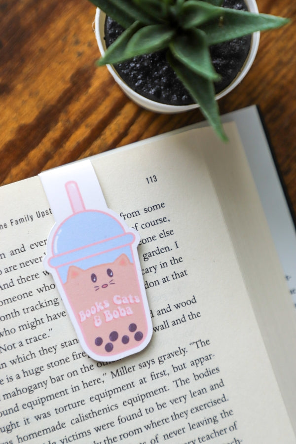Books Cats & Boba Magnetic Bookmark