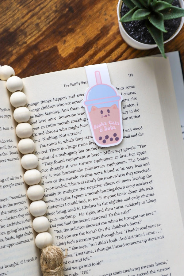 Books Cats & Boba Magnetic Bookmark