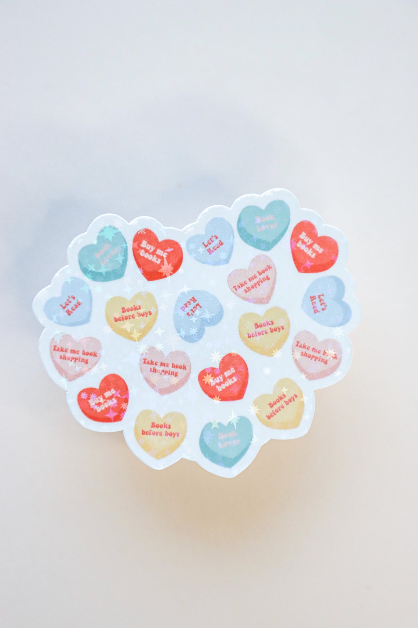 Bookish Conversation Hearts Holographic Sticker