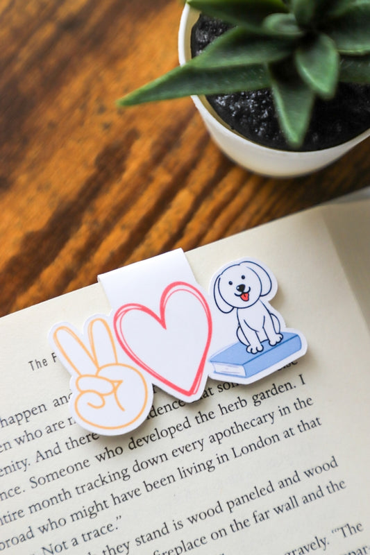 Peace Love Books & Dogs Magnetic Bookmark
