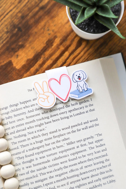 Peace Love Books & Dogs Magnetic Bookmark